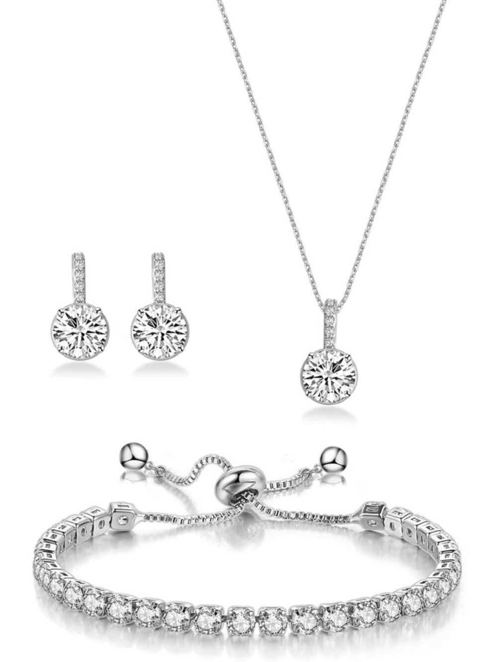 Elegant Round CZ Jewelry Set for Bridesmaids - Wedding, Prom, Daily Wear